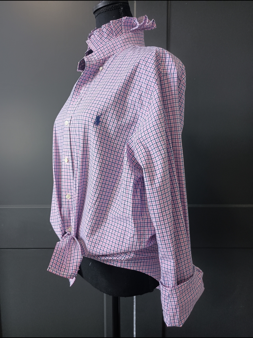 Upcycled Women's Ralph Lauren Ruffled Collar Shirt #087